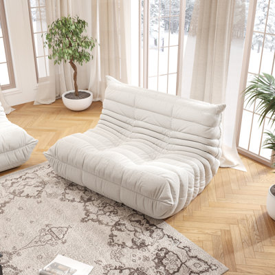 Armless 2-Seat Togo Two Seater Large Bean Bag Sofa,No-Assembly Teddy Fabric Sofa by Trule