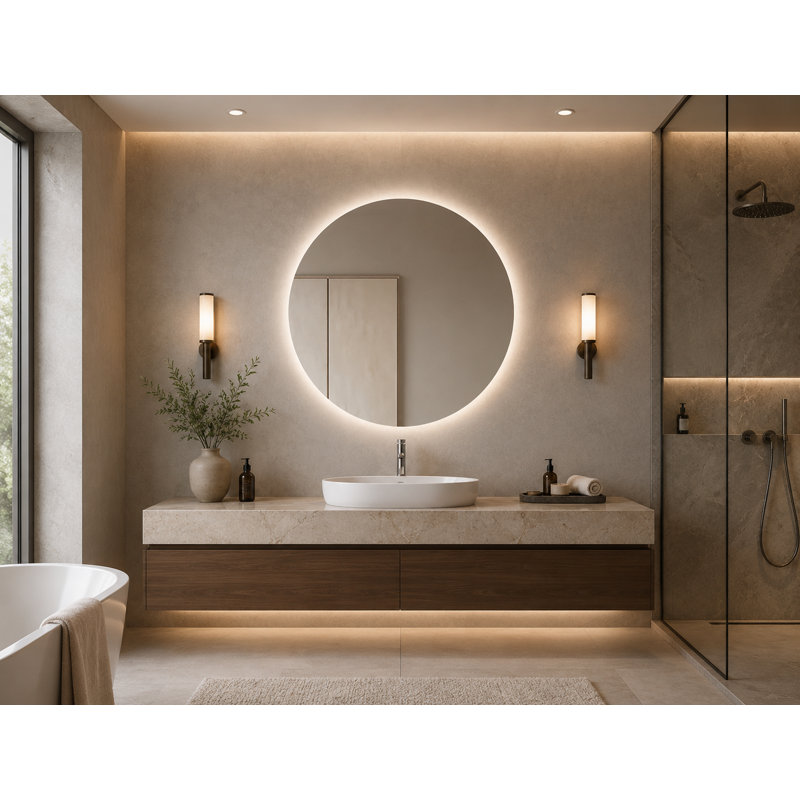 Round Copper-free Silver Glass Led Mirror