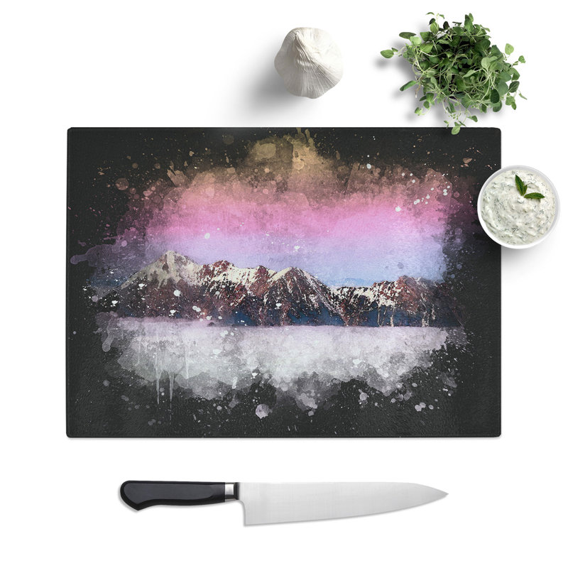 Tempered Glass Mountain Through the Clouds Chopping Board, 28.5 cm x 39 cm