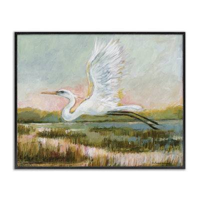 White Heron Flying, giclée encadrée, design par Susan Winget