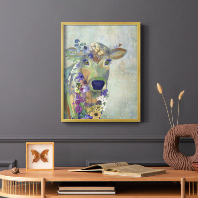 Fantastic Florals Cow Framed Print - Solid Wood