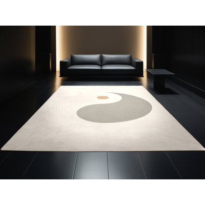 Tapis beige minimaliste lavable à la machine Abaokoro