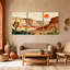 Paysage et nature, paysage désertique avec cactus et coucher de soleil, ensemble de 3 impressions sur toile-698007879