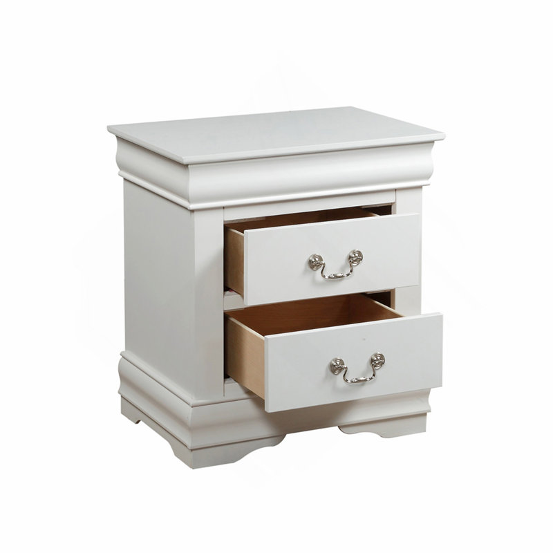 Table de chevet en pin massif avec 2 tiroirs au fini blanc