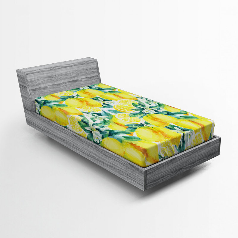 Lemon Citrus Print Twin Microfiber Fitted Sheet