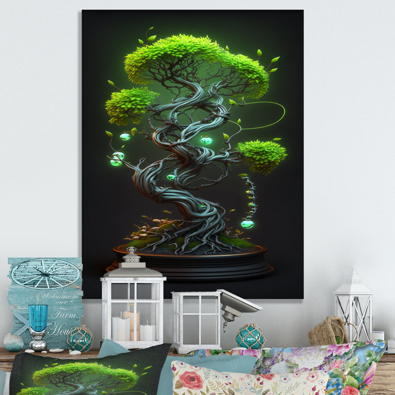 «Bonsai Swirl Tree Neon II», reproduction sur toile, L 16 po x H 32 po, Toile tendue
