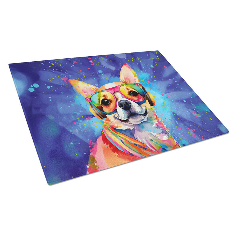 Grande planche à découper en verre Chihuahua Hippie Dawg