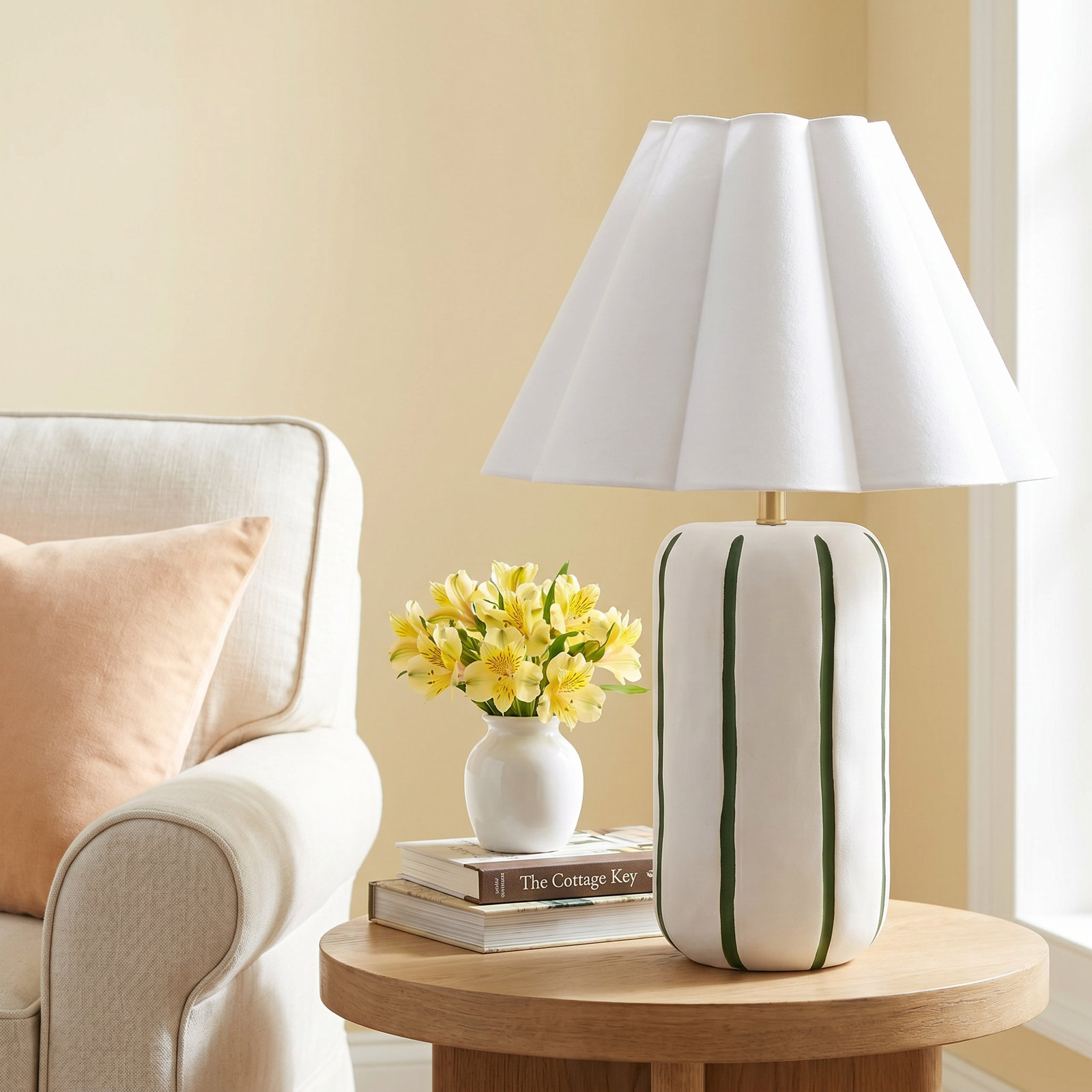Ceramic Table Lamp, Green, 25"H x 18"W x 18"D