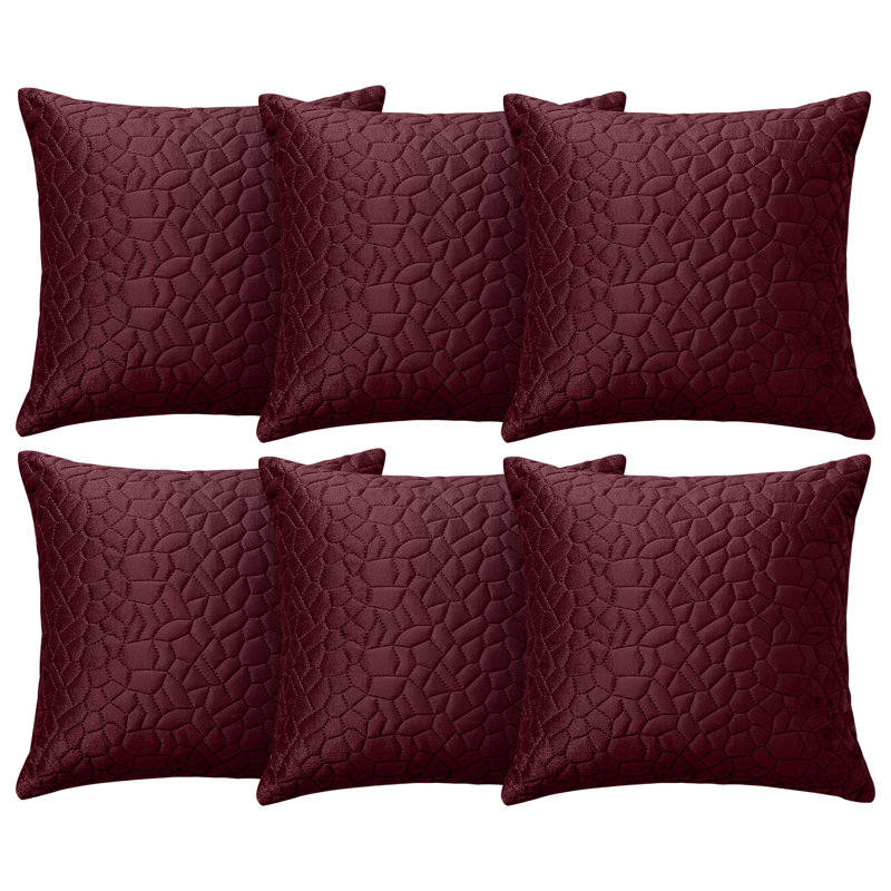 Aspire Homeware Geometric Square Velvet Cushion Covers, Burgundy, Pack of 6