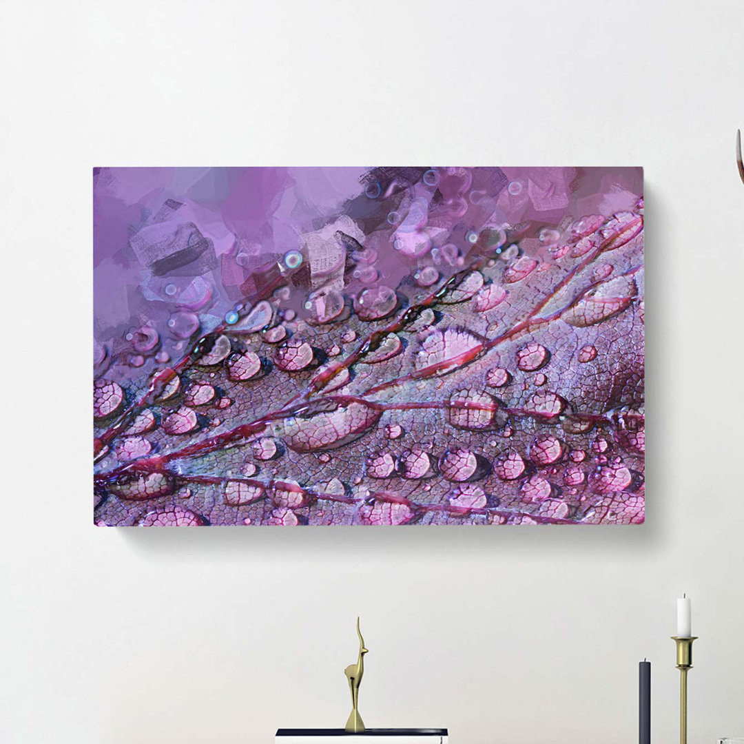 Dewdrops upon a Lilac Leaf in Abstract - Wrapped Canvas