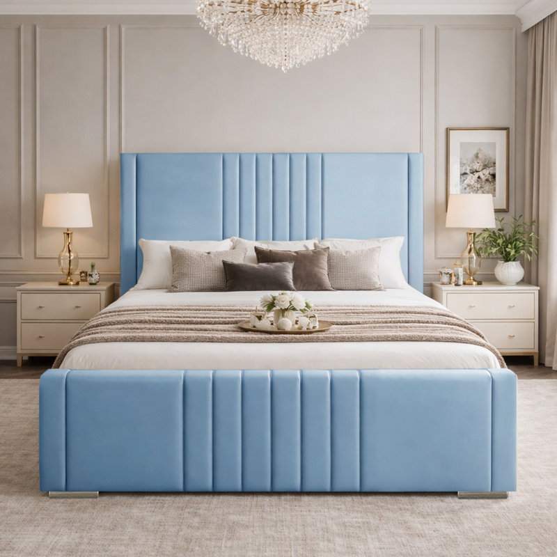Upholstered Bed, Sky Blue, Super King (6')