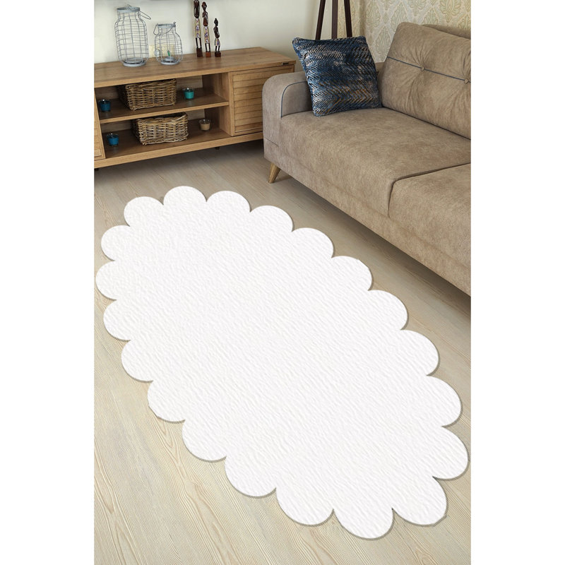 Luxurious Non-Slip Carpet (4.9 x 7.5 ft), White, 100% Polyester | Plush Pile Height: 0.8 inches | Antibacterial, Anti-Allergenic, Antistatic, Machine Washable at 86°F | Perfect for Living Room, Bedroom & Home Decor