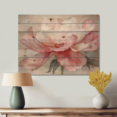 Symphonie douce pivoine rosée - coquelicots, art mural sur bois de pin naturel