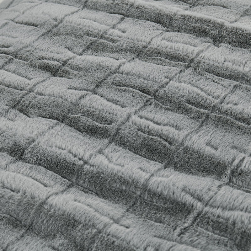 Jeté élégant en fausse fourrure, Gris, L 50 po x L 60 po