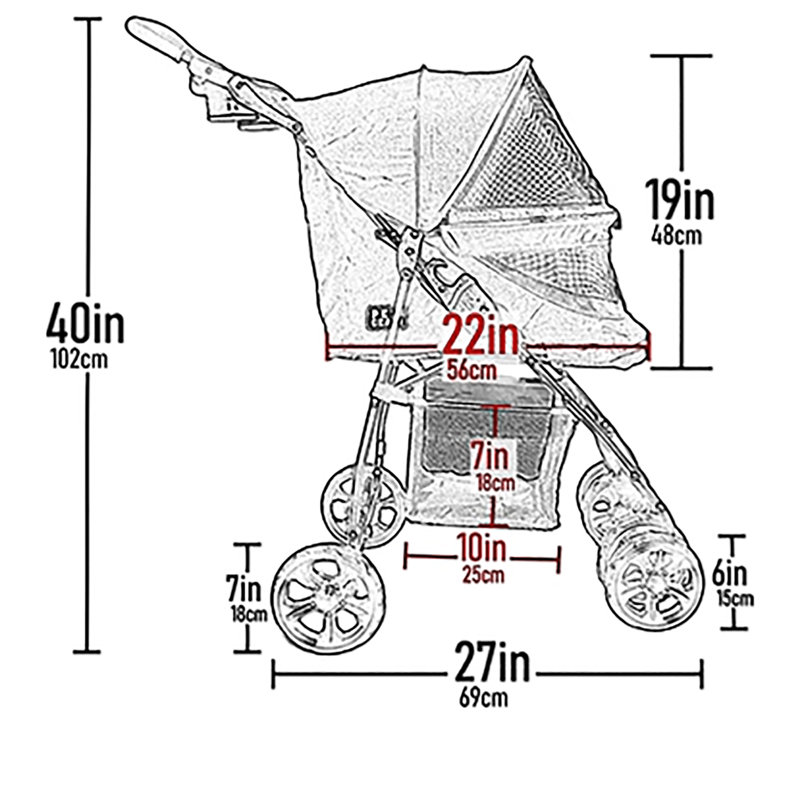 Black Foldable Pet Stroller with Panoramic Window