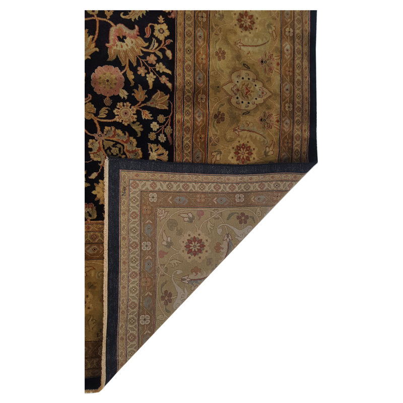 Tapis noir / olive noué à la main 9 x 18 Serene