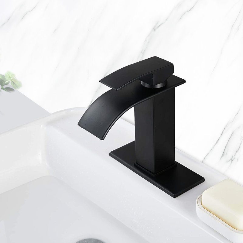 Waterfall Spout Single Handle Bathroom Faucet, Stainless Steel, Matte Black Cool Handle, Decoration, Matte Black