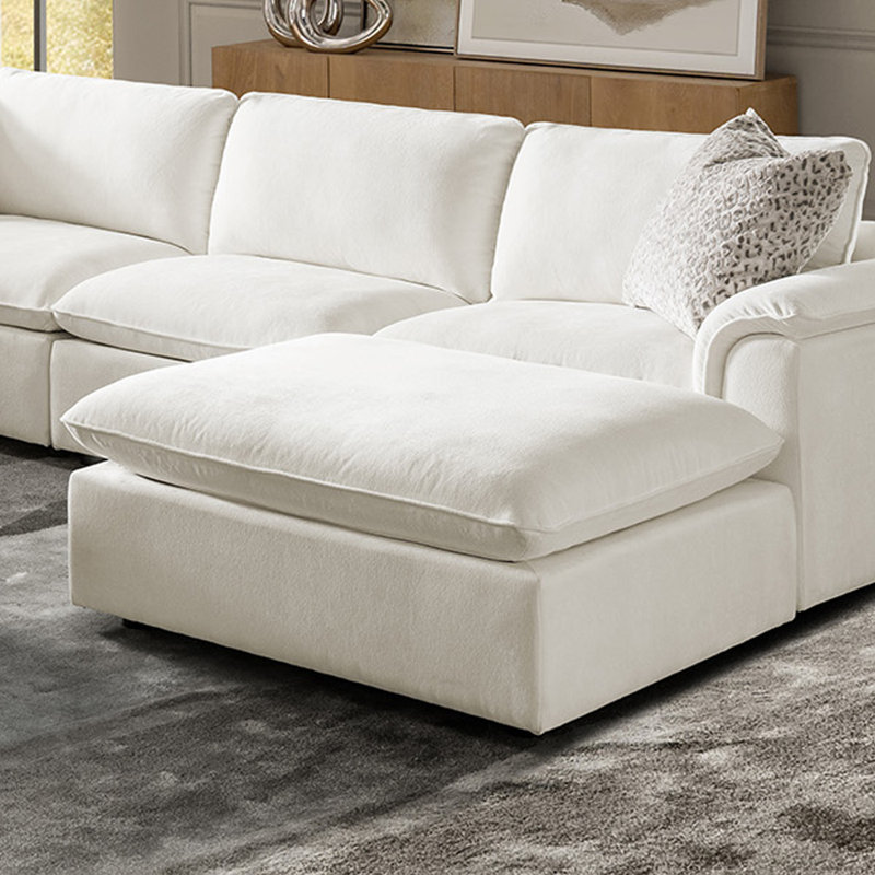 Cioffi 43.5"W Modern Oversized Down Blend Ottoman With Solid Wood Legs, Ivory