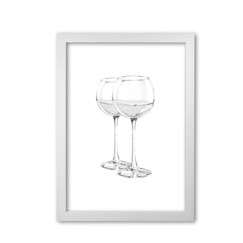 White Wine Glasses - Painting, White Grain Frame, 30 cm H x 21 cm W x 5 cm D