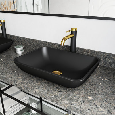 Sottile 18" L x 13" W x 4" H Rectangular Glass Vessel Bathroom Sink with 10" H Faucet