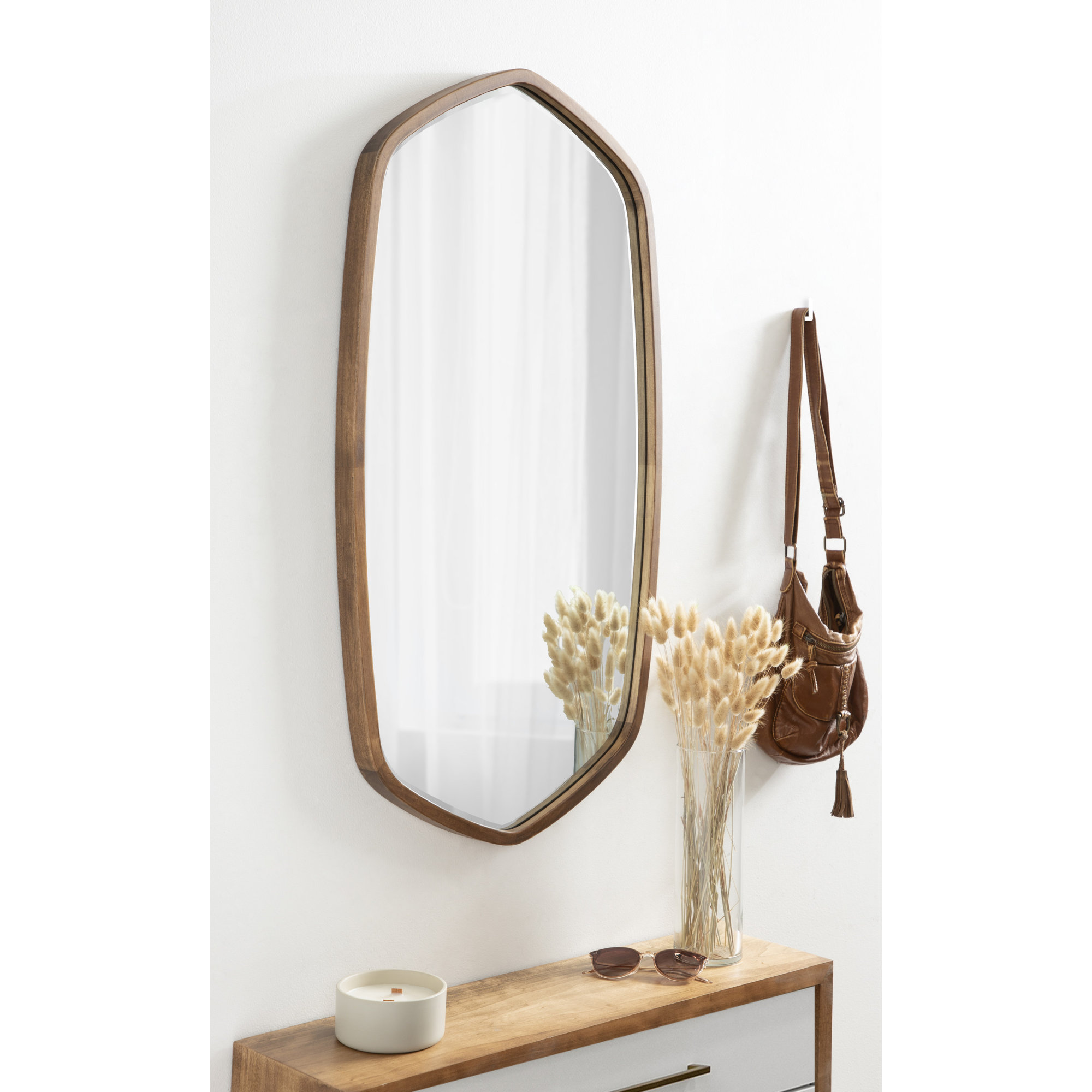 Glover Wood Hexagon Mirror, 36" x 20", Natural, Horizontal and Vertical
