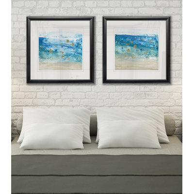 Verre de mer Été I - Encadré sous verre acrylique, lot de 2, décoration murale côtière pour salon