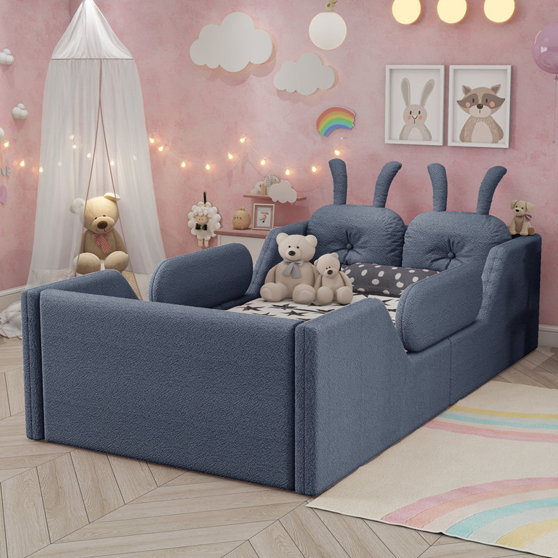 Lit plateforme simple tapissier avec rails latéraux amovibles, Gris