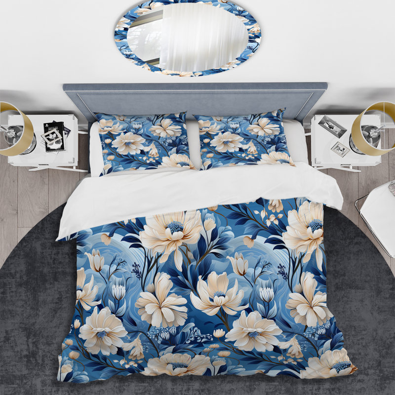Enchanted Blue And White Peonies Pattern II - Ensemble de housse de couette à motif floral