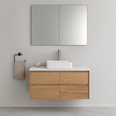 Meuble-lavabo simple 36 po avec comptoir en pierre de quartz et lavabo vasque, meubles-lavabos à fixation murale