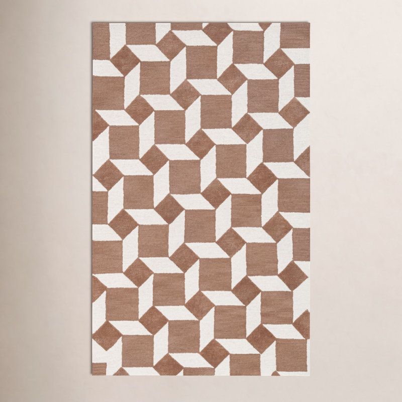 Rectangle Geometric Hand Tufted Wool Area Rug in Natural/Ivory, Rectange 5' x 8'
