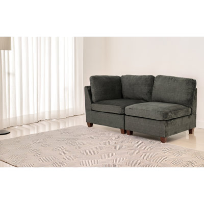 Modulaire - 2 pièces gris, tissu en chenille, fauteuils avec espace gris, chaises rembourrées