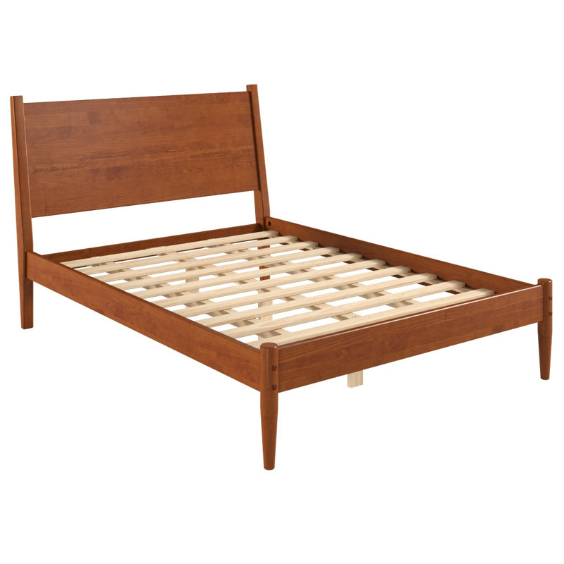 Structure de lit grand en bois massif de style Mid-Century | , Queen