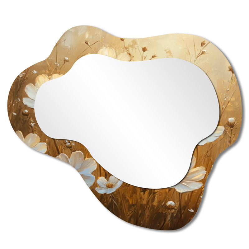 Golden Dancing parmi les marguerites - miroir mural décoratif Wildflowers Cloud, miroir de coiffeuse traditionnel, imprimé sur métal