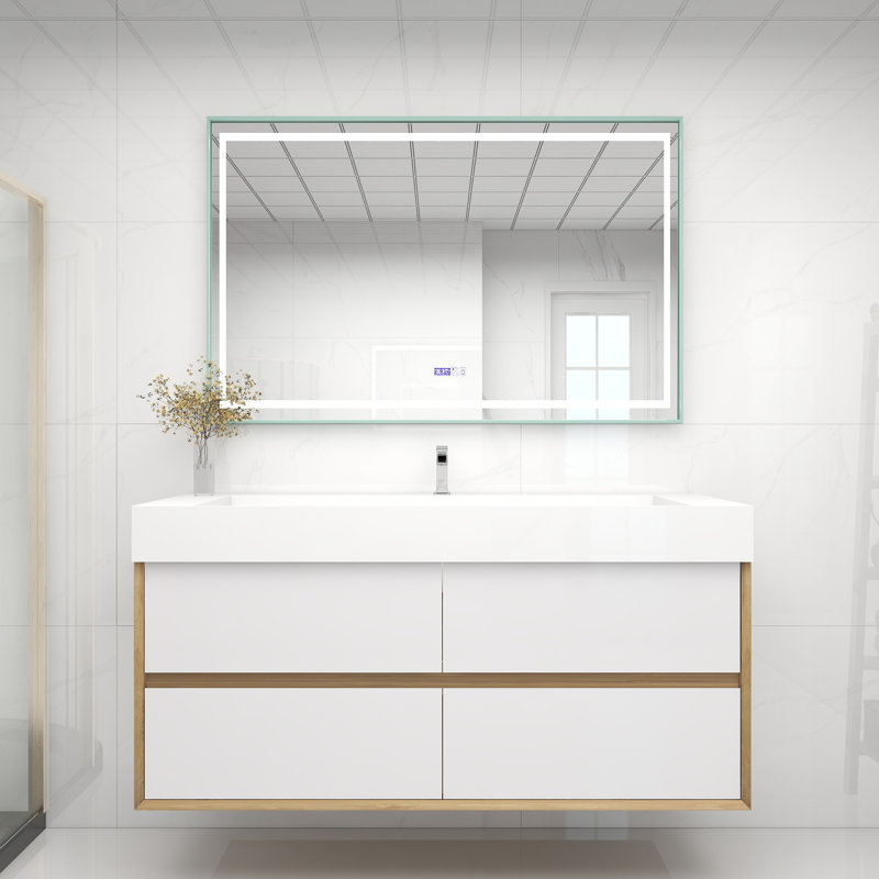 Meuble-lavabo mural simple 60 po, Chêne blanc