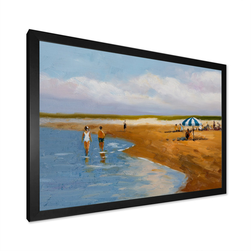 «Blue Sea By The Orange Beach With Parasol», art mural nautique et côtier sur toile, H 8 po x l 12 po x P 1,5 po