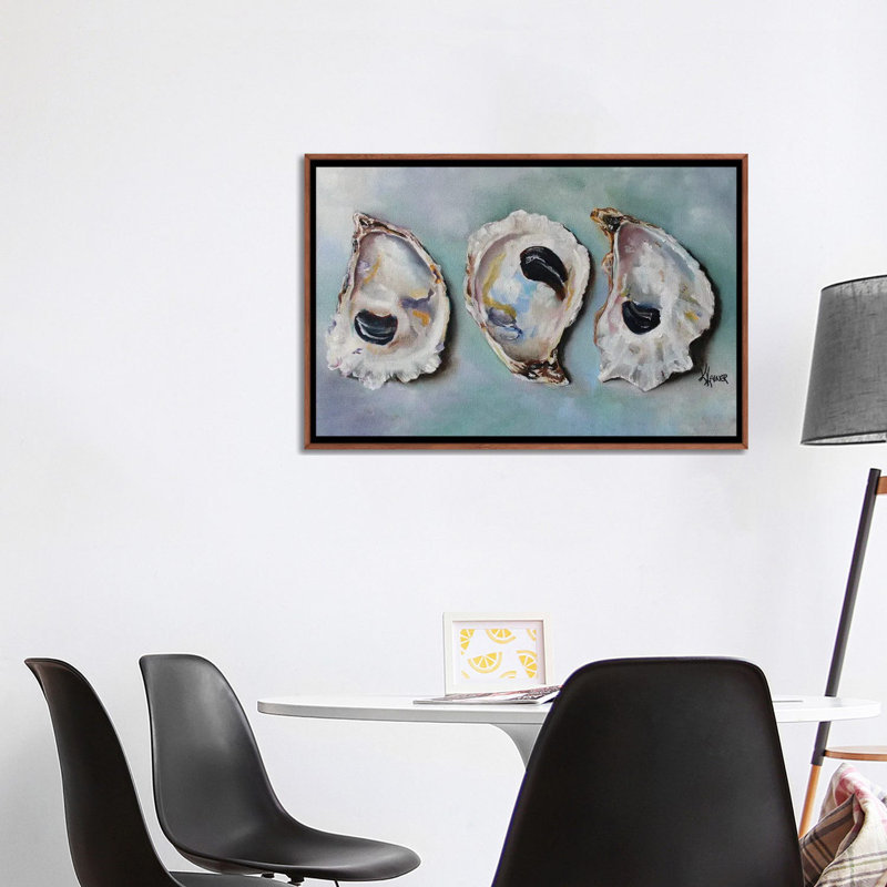«Bay Oyster Shells» par Kristine Kainer, reproduction, Toile avec cadre flottant, H 18 po x l 26 po, Bois foncé rustique