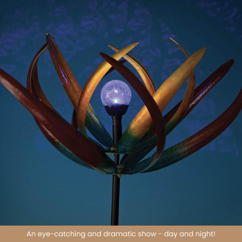 74" Multi-Color Tulip Wind Spinner with Solar Glass Ball