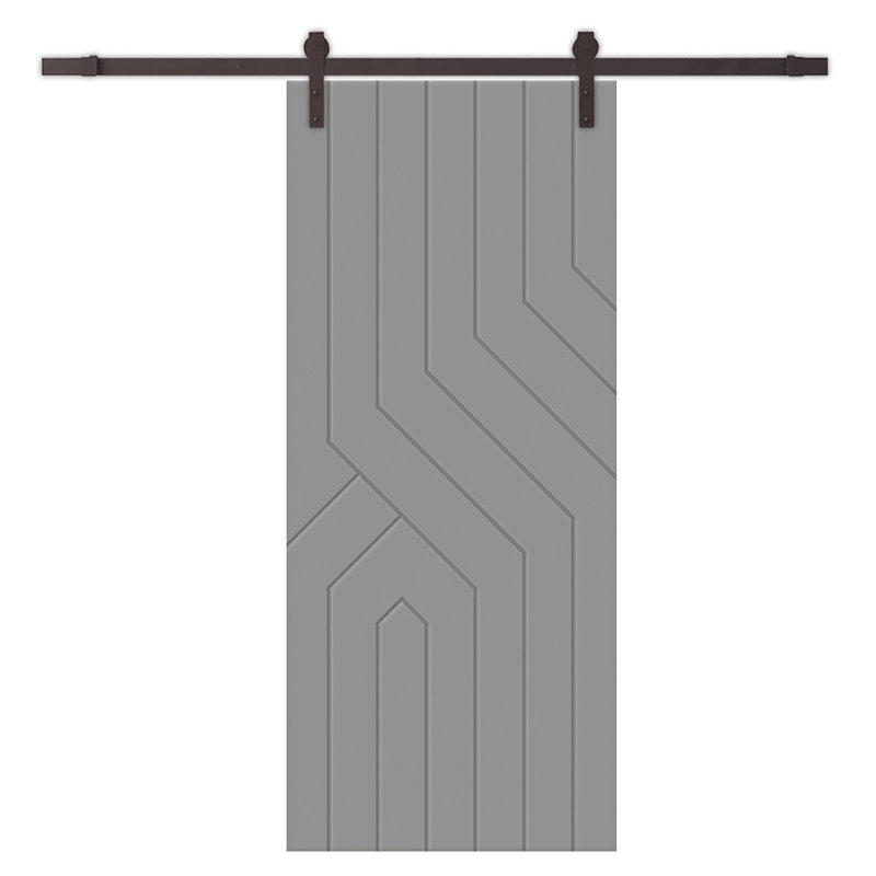 Porte de grange à panneaux en métal avec trousse de quincaillerie d'installation, Gris clair, 30 po x 80 po, Bronze huilé