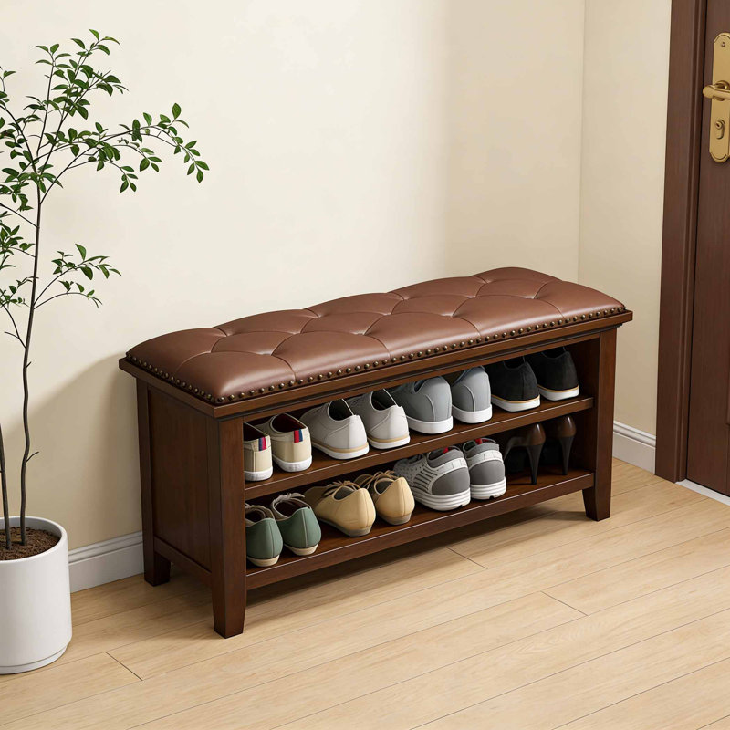 Pine Hall Tree Shoe Storage Cabinet, 17.72" H x 31.5" W x 13.78" D, Brown