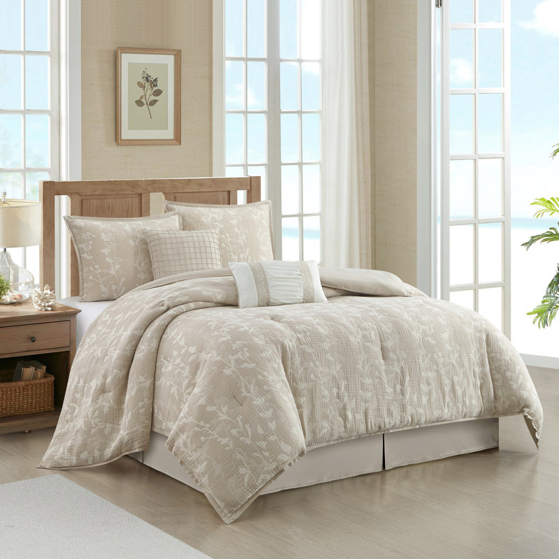 Ensemble d'édredon floral 6 pièces Dauria, Grand lit, Taupe
