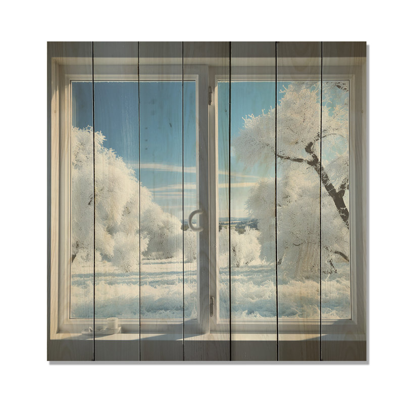 Forêt d'hiver vue de fenêtre III - Paysage d'hiver sur bois, H 30 po x l 30 po