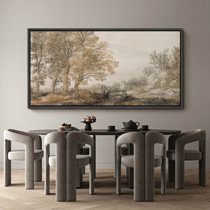 Rustic Countryside " Classical Forest Sketch Vintage Style Tree Modern Art Relax Calm Warm Extra Large Pictures ", Black