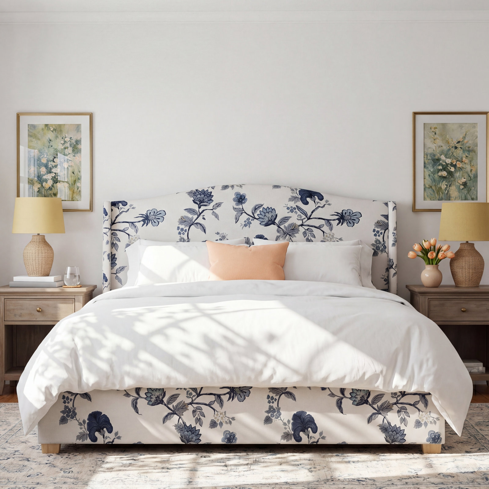 Allis Wingback Bed, Queen, Prep Stripe Blue