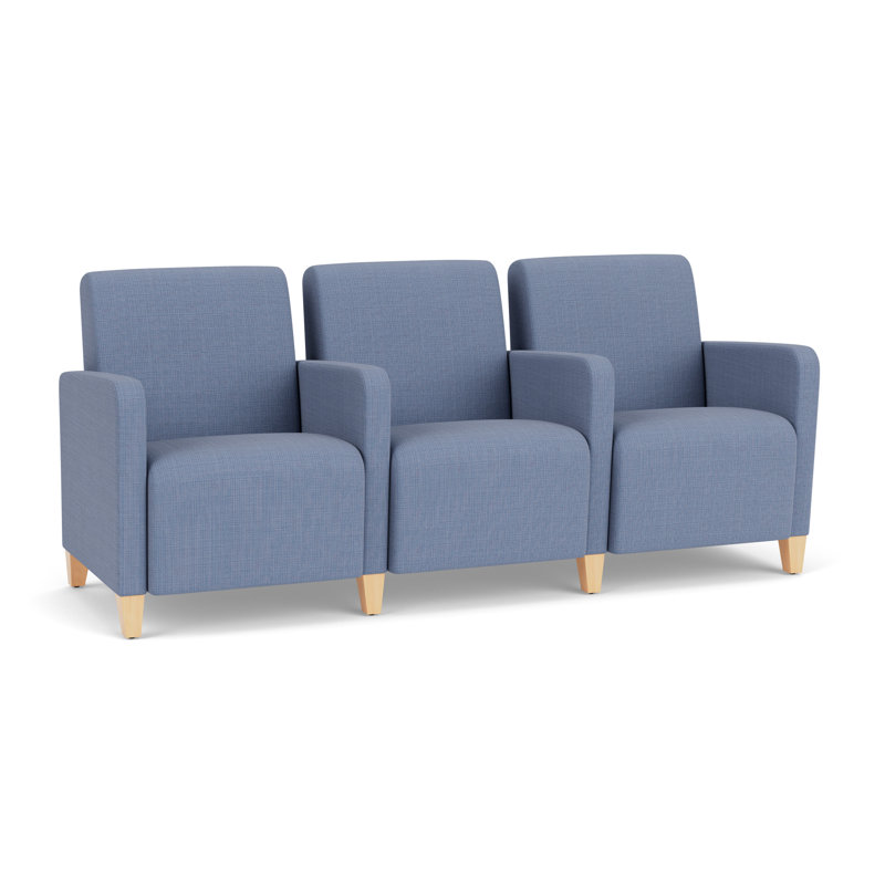 Sièges tandem Ravenna, Bois naturel, Chambray bleu marine clair