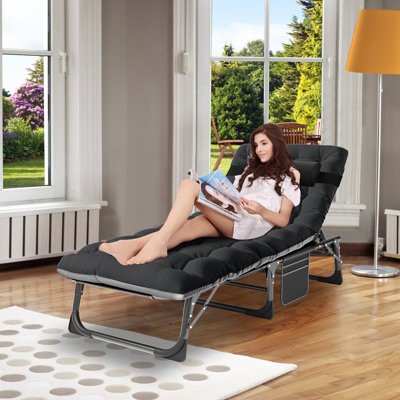 Lanita Folding Lounge Chair, 5-Position Adjustable Outdoor Reclining Chair, Folding Sleeping Bed Cot