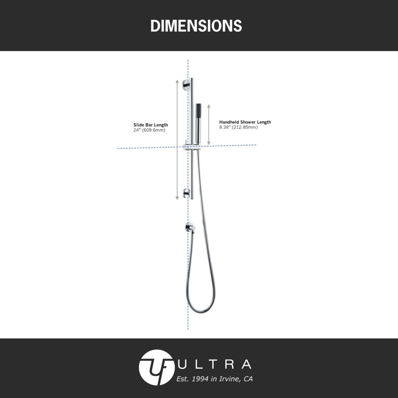 Ensemble de pomme de douche à barre coulissante avec tuyau flexible Kree Sweep 24 po - Chrome poli, Chrome poli
