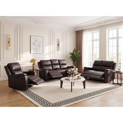 Ilkeston 3-Piece Manual Reclining Faux Leather Living Room Set with Built-in Cupholder