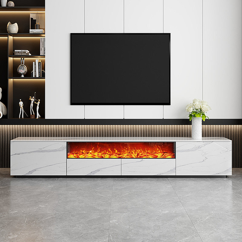 Meuble télé moderne et simple avec foyer électronique, H 21,65 po x L 86,61 po x l 15,75 po