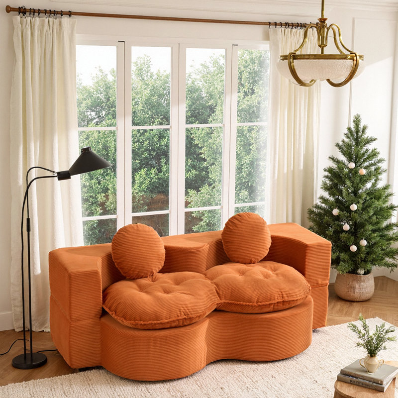 Canapé-lit convertible moderne avec coussin en mousse, lit d'invité double pliable, Orange