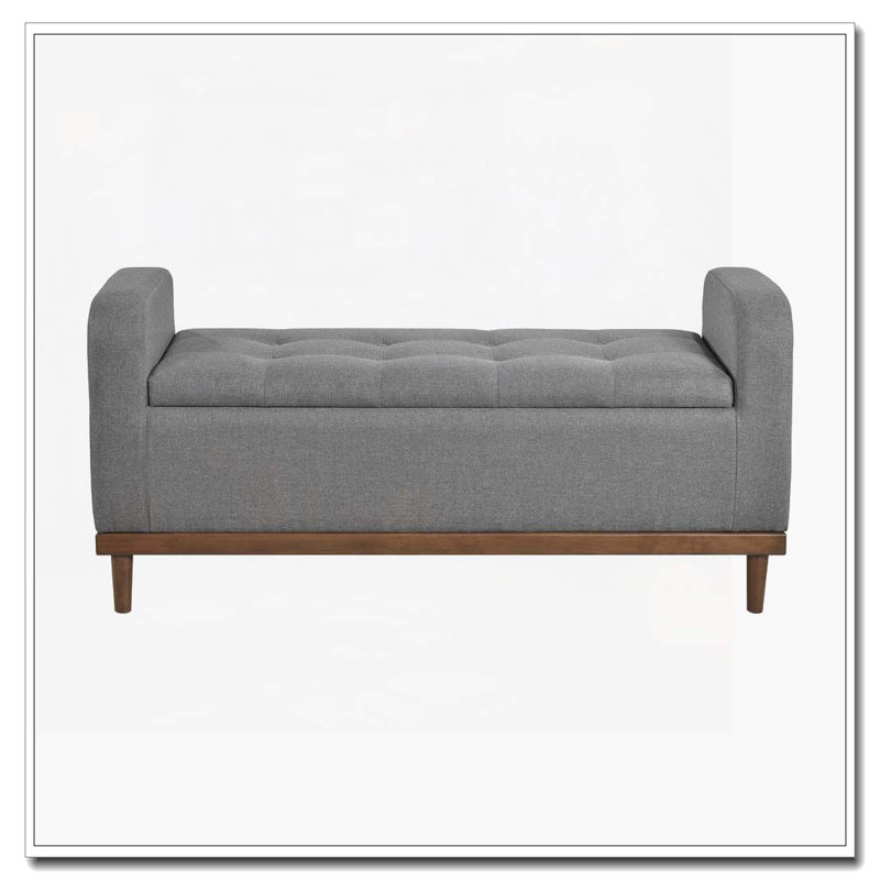Banc de rangement capitonné et capitonné, Gris